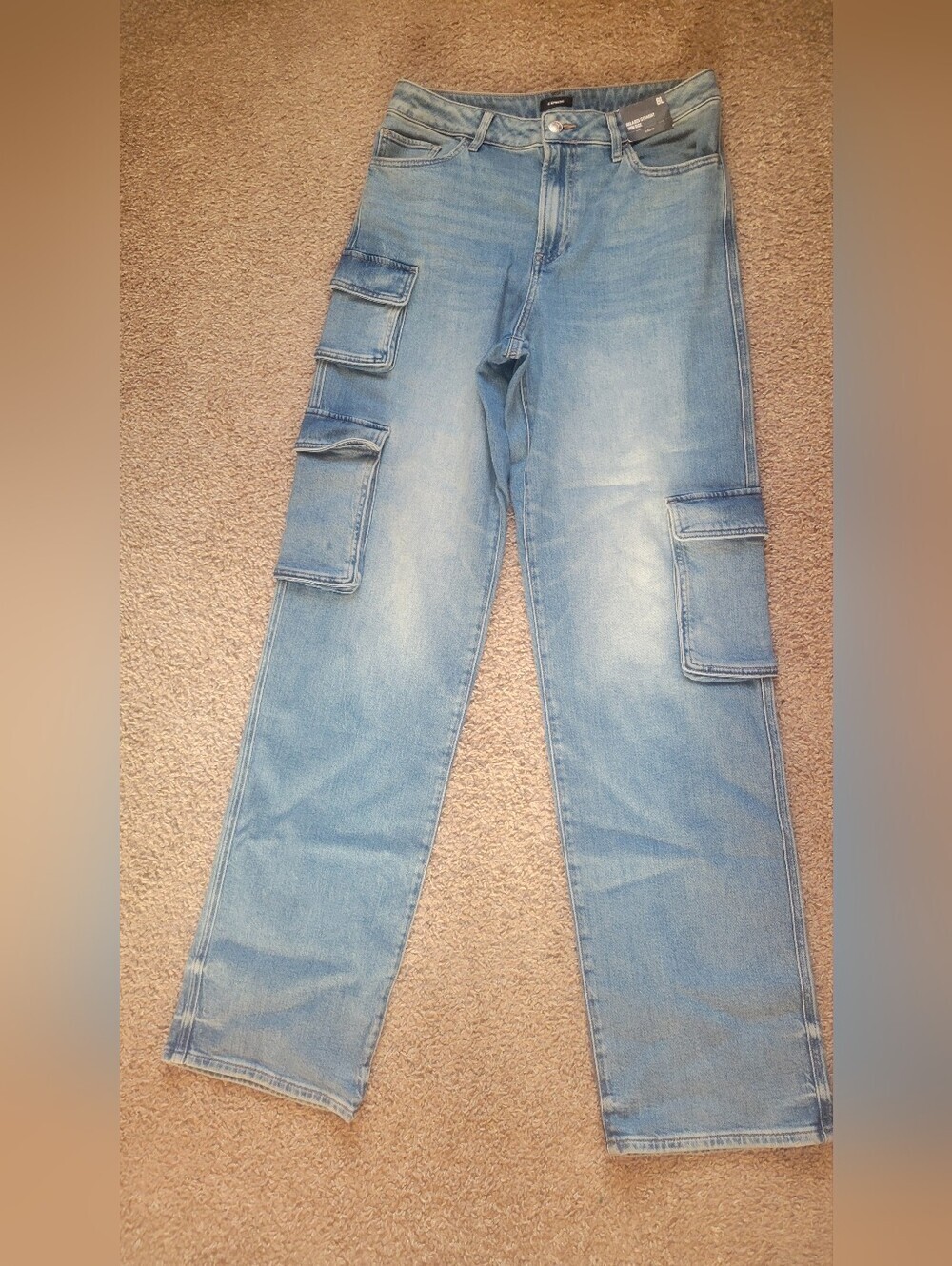 Express Light Blue Straight Cargo Jeans - Picture 2 of 11